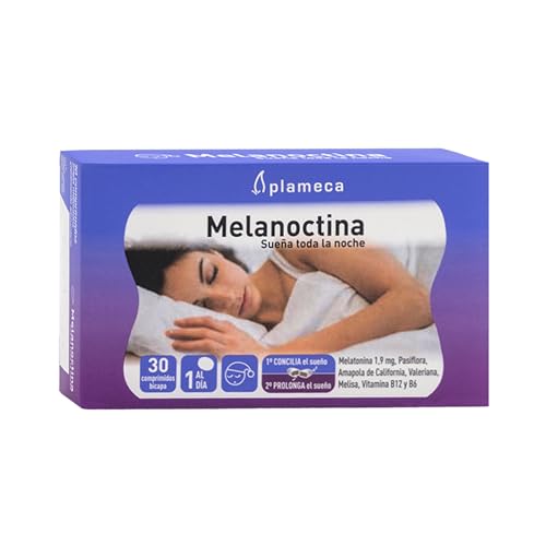 PLAMECA Melanoctina Sueña Toda la Noche Concilia y Prolonga el Sueño sin despertarse, Tecnología Bicapa con Melatonina Amapola de California, Valeriana, Melisa y Vitamina, 30 Comprimidos