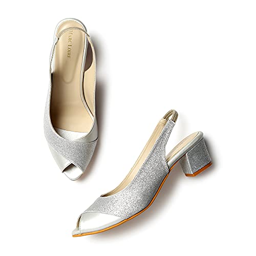Image of Marc Loire Women's Slip On Shimmer Peep Toes Block Heel Fashion Sandals for Casual, Outdoor, Party and Holidays
