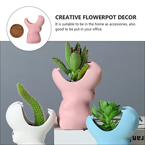 YARNOW 2 Stks Houder Cartoon En Mond Keramiek Decoraties Bonsai Standbeeld Mini Hout Open Drainage Schotel Nordic Houten… - Afbeelding 7