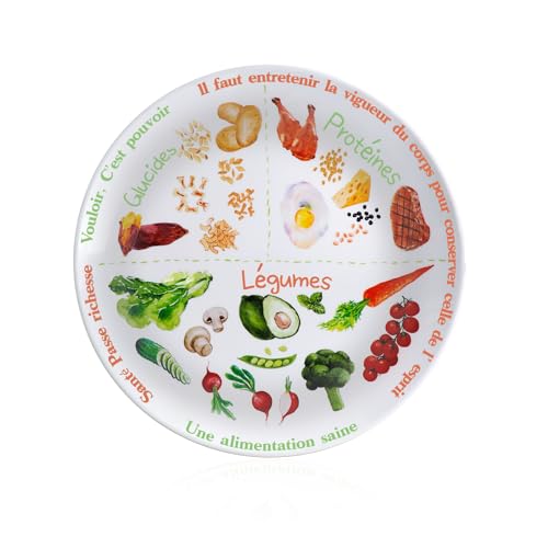 Xingch Portionskontrollplatten -Makro-Diät-Teller für bariatrische Ernährung, Gewichtsverlust und ausgewogenes Essen Diätteller für Erwachsene - Gesunde Portionskontrolle-Motivationstext französisch