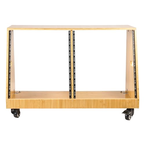Image of Sound Town DIY 2 x 12U Slanted Studio Rack with Solid Carbonized Bamboo, Casters, for Recording Room, Home Studio (STBR-D12T)