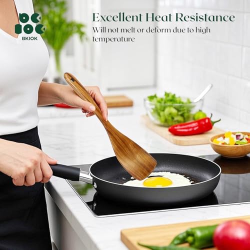 Image of Wooden Spatula for Cooking, Handmade Wooden Kitchen Utensil, Teak Wooden Turner Flat Frying Spatula for Nonstick Cookware (Spatula-Flat)