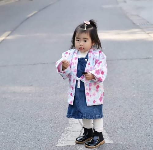 Girls Hanten Jacket Winter Soft Warm Cotton Cute Floral Print Kids Japanese Kimono Style Outer Coat4