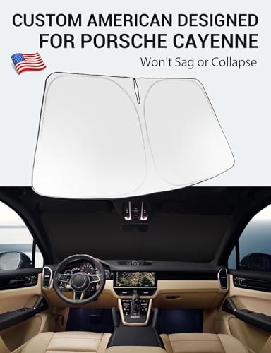 Image of Proadsy 2026 Upgrade Windshield Sun Shade Custom Fit 2019-2025 2026 Porsche Cayenne Foldable Front Sunshade Protector Sun Visor Blocks UV Rays Keep Car Cooler
