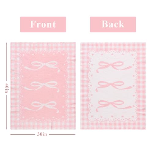 Image of Pink Bow Baby Blanket - Soft Knitted Throw with Adorable Bow Detail for Baby Girls, Nursery Bedding & Shower Gifts - Warm & Gentle, 30x40 Inch
