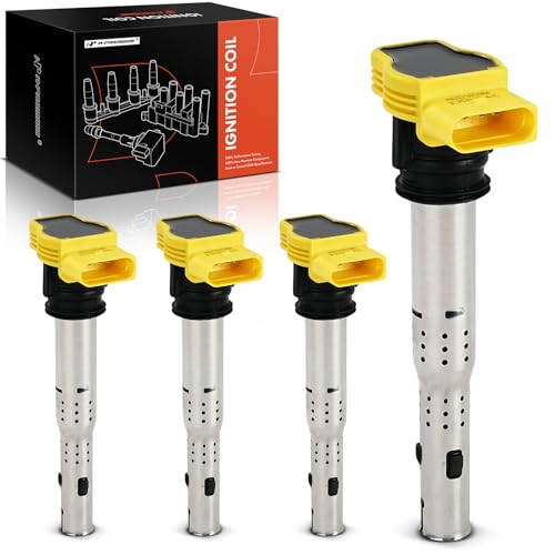 A-Premium Ignition Coil Packs Compatible with Volkswagen Golf/GTI/Golf R, Jetta 2012-2013 L4 2.0L & Audi Q5 2011-2017 L4 2.0L, A4/A4 Quattro/A4 allroad & Lamborghini Murcielago, Yellow, Set of 4