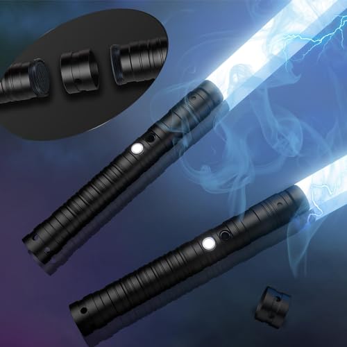 Oueyes Lightsabers Metal Hilt Dueling Light Sabers RGB 14 Color, FX Sound, Doubled Blade, Rechargeab