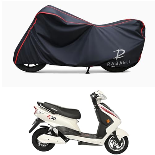 Image of Waterproof Bike Body Cover Compatible for | Okinawa R30 | Taffeta Fabric, Red Piping Design, Bottom Elastic Fit | Dustproof, Sun UV & Rain Protection for All Bikes