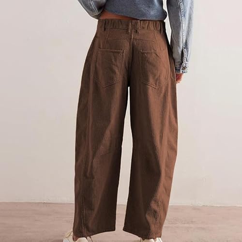 Bowanadacles Women Corduroy Capri Pants Solid Color Wide Leg 3/4 Length Long Pants Corduroy Low Waist Trousers with Pockets2