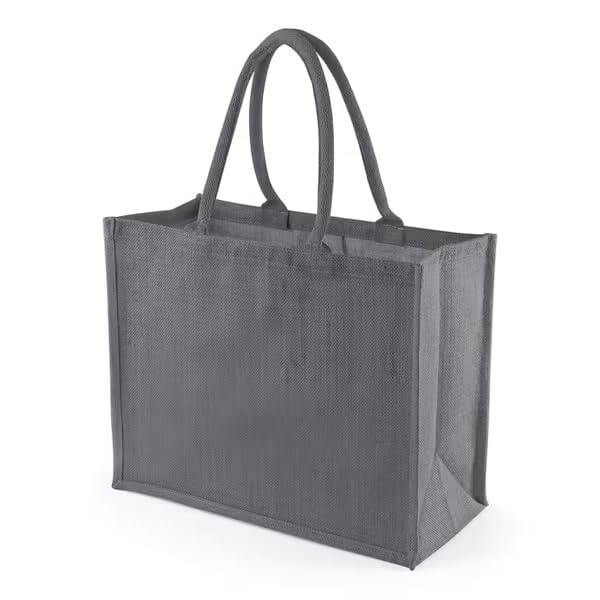 Hyper Mart Classic Large Strong Jute Shopper Bag Natural 100% Hessian with Waterproof Lining (GREY)
