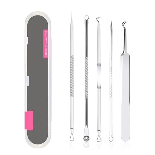 Rnitle Mitesserentferner Komedonenquetscher Set, Akne Whiteheads,Blackhead Remover mit Box aus Edelstahl für alle Hauttypen