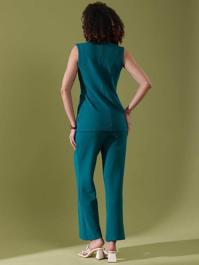 Selvia Women's Co-Ords Set|Sleeveless Lycra V-Neck Co-Ords Set|Top & Trouser Co-Ords Set|2 Piece Co-Ord Set (646Ctk11304N-S_Teal Blue)