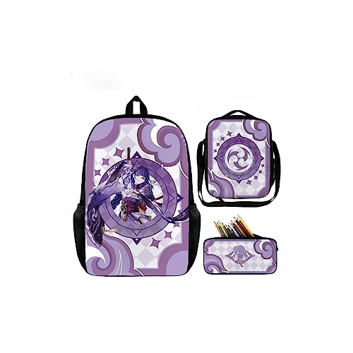 Hanaiette Genshin Impact Lot de 3 sacs à dos en toile Motif personnages de jeu, style 3, taille unique