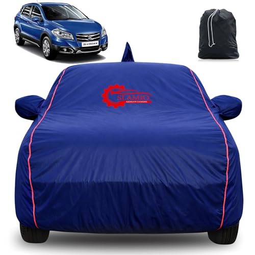 Image of 100% Waterproof Car Cover for Maruti S-Cross 2014-2016 | All-Weather, Dustproof & UV Protection | Heavy-Duty 3-Layer Fabric | Custom Fit with Mirror & Antenna Pocket | Navy Blue