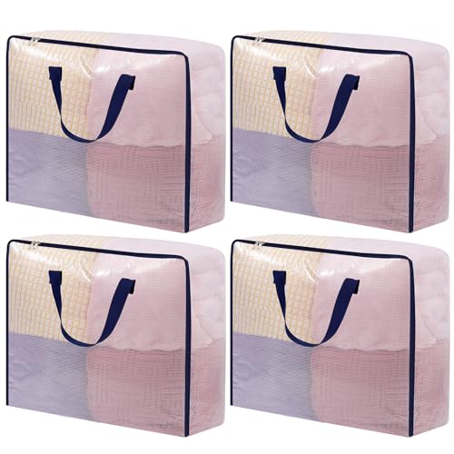 Dntorx 4 Pack Clear Storage Bags with Zip, 75L Moving Bags Clothes Storage Bags Moving Totes Packing Bags for Moving Clothes Bedding Duvet Pillow Blanket Toys Storage Wrapping Paper Storage