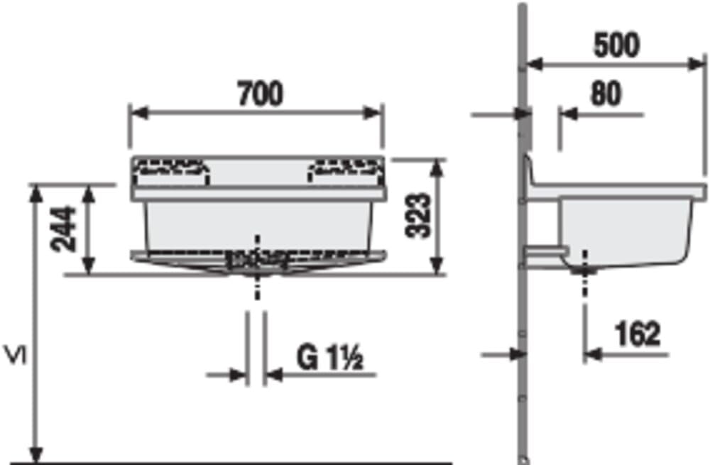 SANIT maxi Wandausgussbecken weiß (Ausgussbecken aus schlagfesten Kunststoff, Breite 70 cm, Fassungsvermögen 33 l, mit Überlauf, Ablaufventil G1 1/2, Stopfen mit Kette) 60.007.01..0099