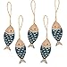 Logbuch-Verlag set 5 ciondoli forma di pesce in legno blu e bianco corda spago decorazione marittima bagno festa battesimo pesci