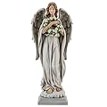 ShineOnAngel Garden Angel with Flower Wreath Statue - 16" Outdoor Memorial Angel Decor