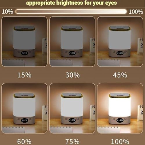 Image of One94Store LED Touch Table Lamp with Built-in Clock (H & M Buttons to Set Time) - Rechargeable Cube Shape Lamp with Golden Touch, 3-Color Dimmable Night Light for Bedroom, Office & Home Decor