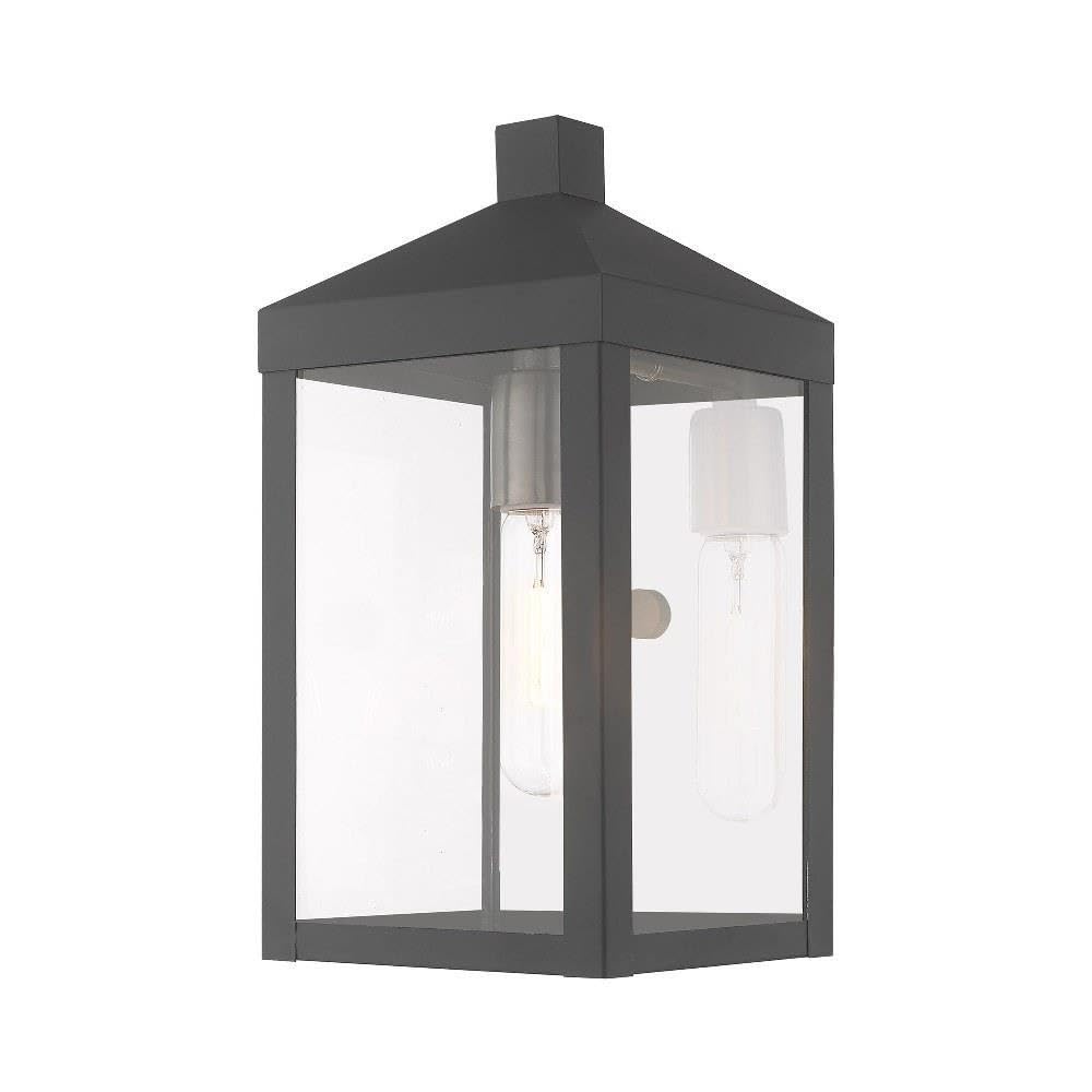 Livex Lighting 20582-76 Nyack - 12.75" One Light Outdoor Wall Lantern, Scandinavian Gray Finish with Clear Glass