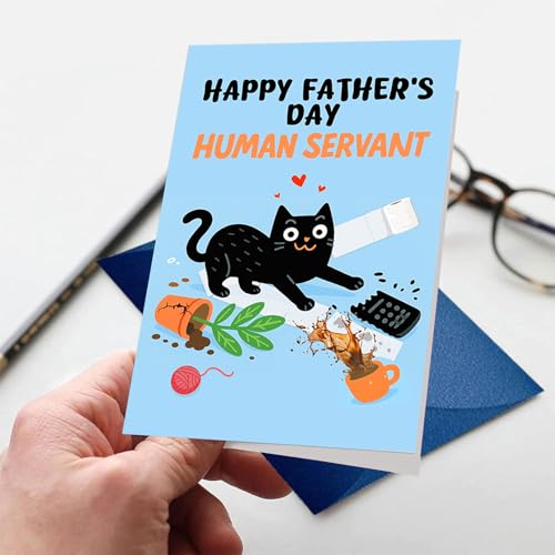 HEYINSHEN Funny Cat Father's Day Card Fathers Day Cards for Cat Dad Happy Father's Day Card for Kitty Dad Fathers Day Greeting Cards with Envelop for Cat Daddy Grandfather Human Servant