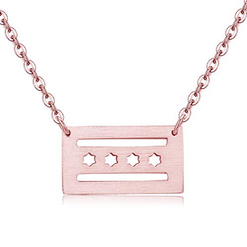 Rosa Vila Chicago Flag Pendant Necklace, Illinois State Necklace, Minimalist Chicago Gift For Women, Ideal As Chicago Gifts, Chicago Cubs Jewelry, And Minimalist Jewelry For Women (Rose Gold Tone)