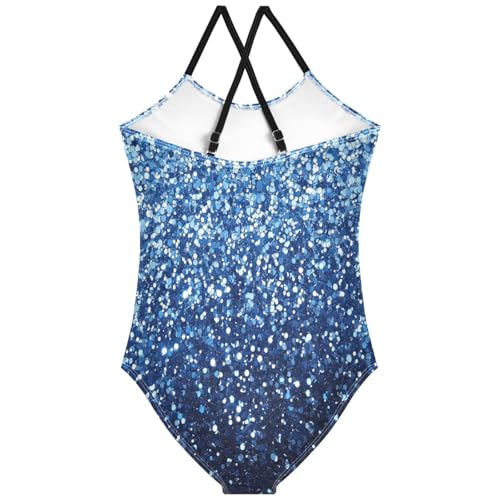 Pigsaly Girls One Piece Swimsuits Dark Slate Blue Powder Blue Gradient Flashing Glitter Kids Cross Back Swimwear 3T2