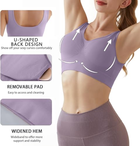Memoryee Sports Bras Women 3 Pack Set Plus Size for Large Breasts Non Wired Inserts Washable Padded Push Up Vest Crop Top3