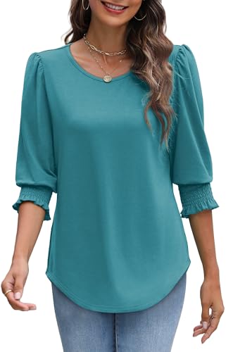 Image of XIEERDUO Blouses for Women Dressy Casual 3 /4 Length Sleeve Womens Tops with Smocked Cuffs
