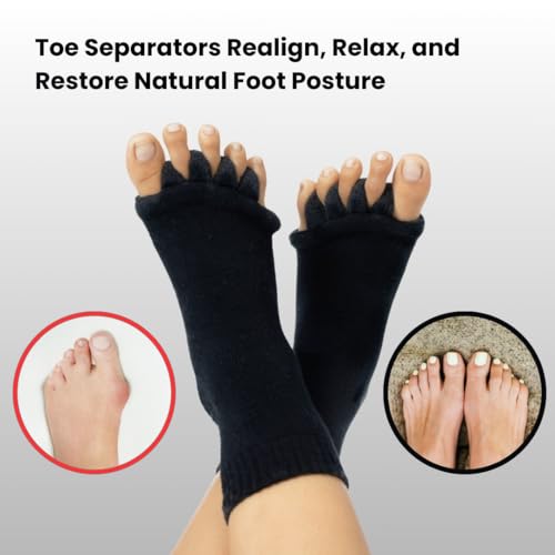 Image of DIRTS cotton Foot Alignment Socks 5 Toe seprator -Easing Bunion, Plantar Fasciitis, Hammer Toes, and Pain Relief |- Size UK6-9 (Black, S)