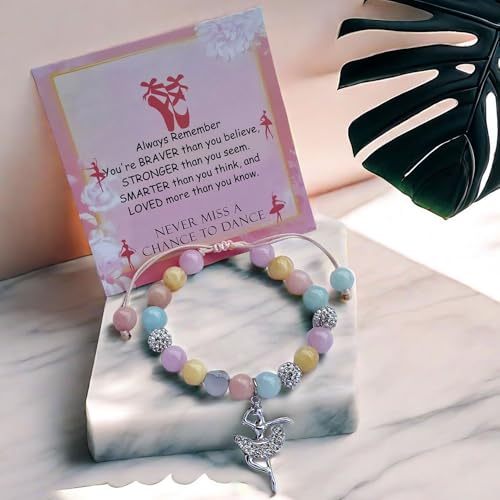 Image of DOLON Colorful Stones Handmade Crystal Ballet Charm Bracelet First Recital Stage Performance Dance Competition Encouragement Gift for Her