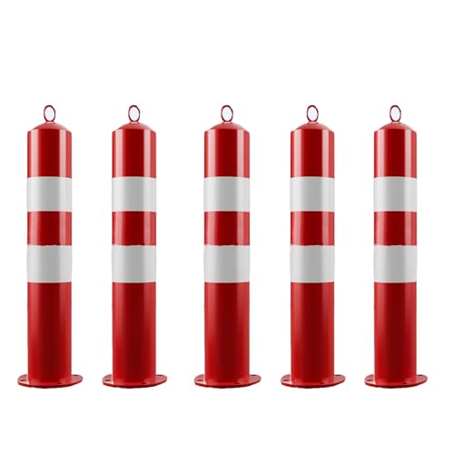 YNBSHGAA Traffic Bollard with Reflective Tape, Durable Metal Safety Post for Parking Lot Barriers and Safety Control,Red-5pcs