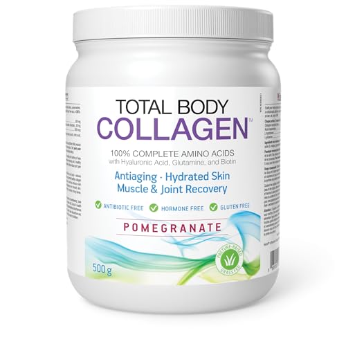 Natural Factors - Total Body Collagen Bioactive Peptides Pomegranate Flavor, 500g Powder - Complete Amino Acid Supplement - Hyaluronic Acid, Glutamine & Biotin - Hydrated Skin, Muscle & Joint Recovery