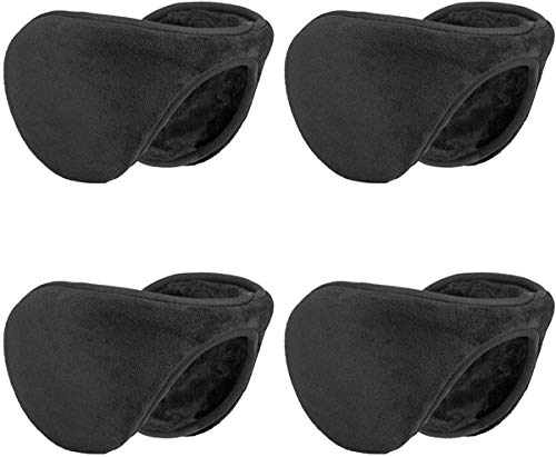 Metog Unisex 4in1 Pack Ear Warmers Polar Fleece/kints Winter EarMuffs Black 4 Pack