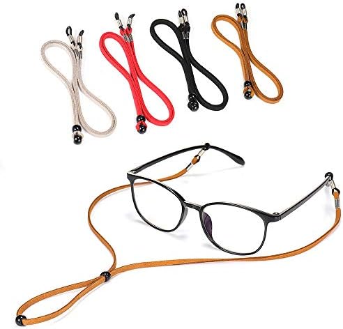 SCWJTF 4PCS Premium Leather Eyeglass Straps, Adjustable Eyewear Retainers, Non-slip Eyeglass Chains Lanyard, Sport Sunglass Retainer Holder Strap, Package Includes Glasses Cloth and Screwdriver