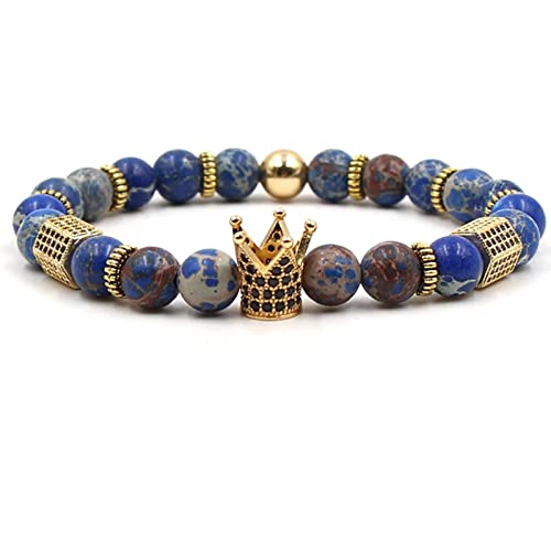 Bracelet en pierre avec couronne WXKAGF pour homme, élégance naturelle en perles de 19CM