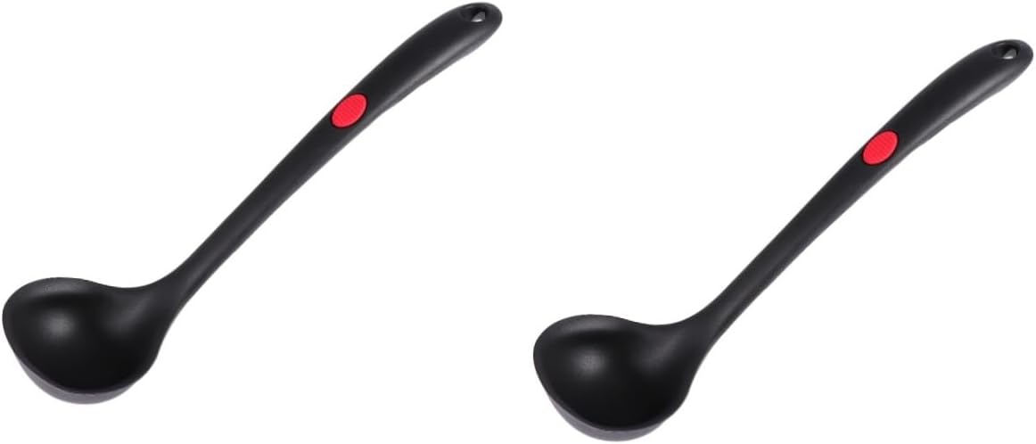 GLEAVI 2pcs Silicone Black Soup Ladle Non Stick Kitchen Utensil Heat Resistant Cooking Tool for Home Restaurant Use Ergonomic Design for and Hanging Convenience
