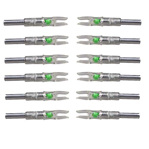 Huntingdoor 12Pcs LED Lighted Nocks Replacement Archery Arrow Nock with 5/16inch Standard ID Bow String for Universally Arrows (Green)