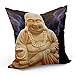 Housse de Coussin Taie Petit Bouddha Assit Rieur Style Chinois Ivoire (40x40 cm)