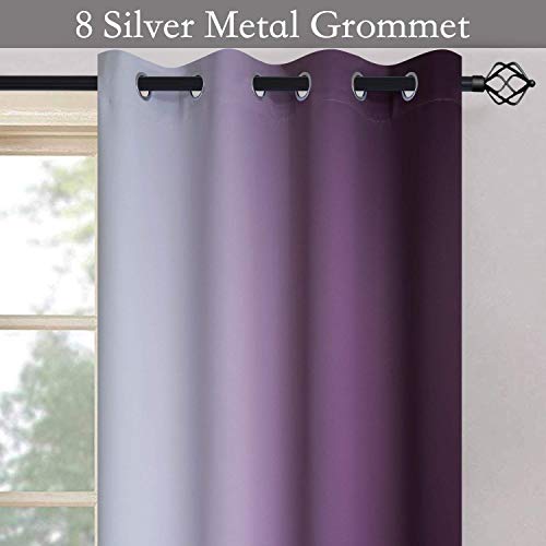 Image of SimpleHome Ombre Purple to Grey White Curtains for Living Room 52Wx84L | Room Darkening Curtains for Bedroom,Gradient Light Blocking Curtain,Thermal Insulated Grommet Window Drapes,2 Panels,84 Inch