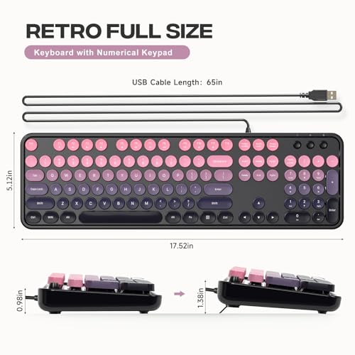 Image of MOWUX Computer Keyboard Wired, Plug and Play USB Retro Round Typewriter Keyboard, Full Size Wired Keyboard with Foldable Stands for Laptop and Office PC- Sea Blue Gradient