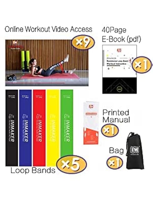 INMAKER Resistance Bands for Women, Leg Bands for Working Out, 5 Graduated Strengths for Butt and Legs