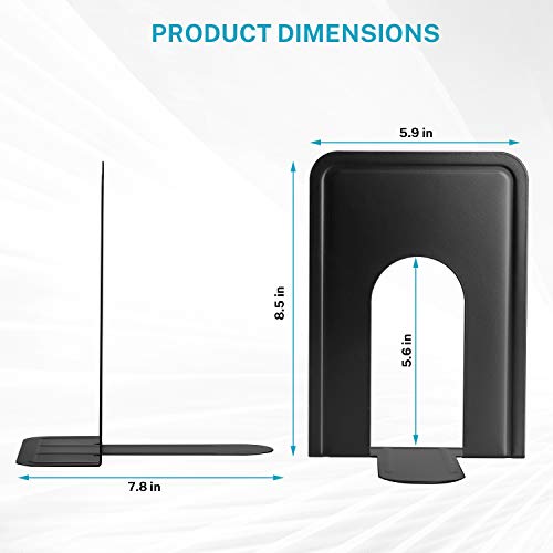Image of MaxGear 8.5 in Extra Large Heavy Duty Book Ends, Black Metal Bookends (Pack of 2)