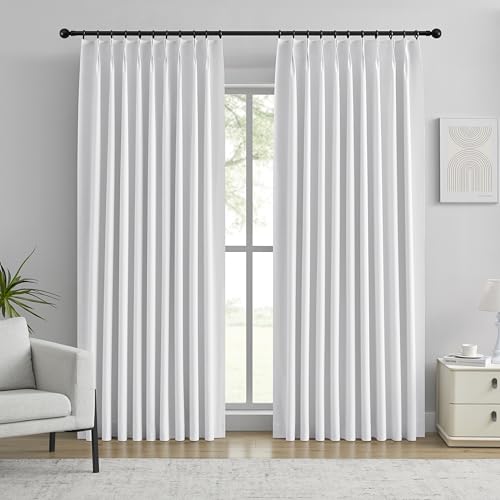 YGHYYF Pinch Pleat Curtains 84 Inches Long, Blackout Back Tab Pleated Linen Curtains Pleated Drapes with Hooks for Living Room Patio Door, 40"x84", Greyish White, 1 Panel