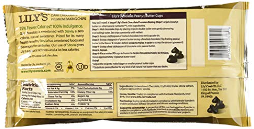 Lily's Chocolate - All Natural Dark Chocolate Premium Baking Chips - 9 Oz (Pack of 3)