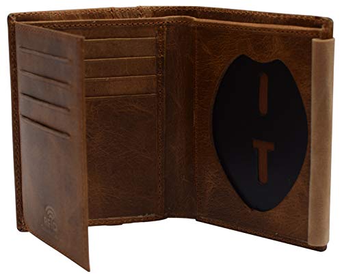 RFID Blocking Genuine Leather Badge Holder Bifold Wallet USA Series (Tan)