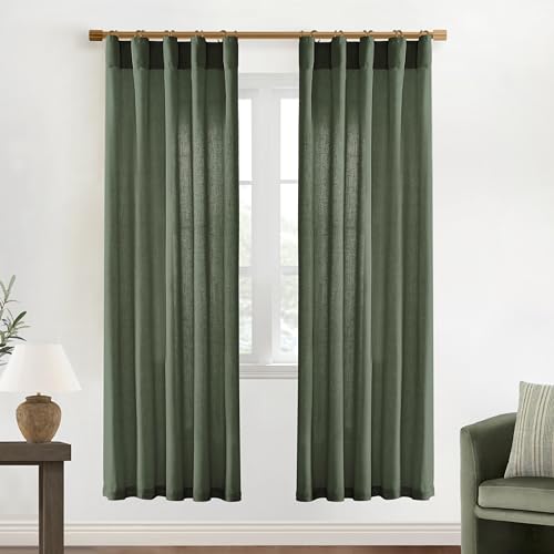 Image of XTMYI Olive Green Closet Door Curtain for Open Closet, Boho Semi Privacy Linen Sheer Accordion Doors Doorway Curtain Tapestry, 40 Inch Wide, 78 Inch Length 2 Panels Set