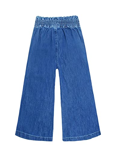 KIDSCOOL SPACE Girls Thin Denim Pants, Wide-Leg Ribbed Elastic Waistband Jeans2