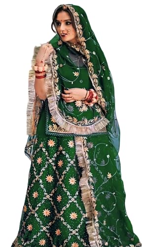 Image of Heavy Embroidery Work Semi Stitched Shimmer Silk Rajputi Poshak For Women Rajasthani Lehenga Choli