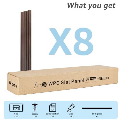 Image of Art3d 108 x 6 in WPC Wood Slat Wall Panels, 3D Wall Accents, 8-Pack, Walnut